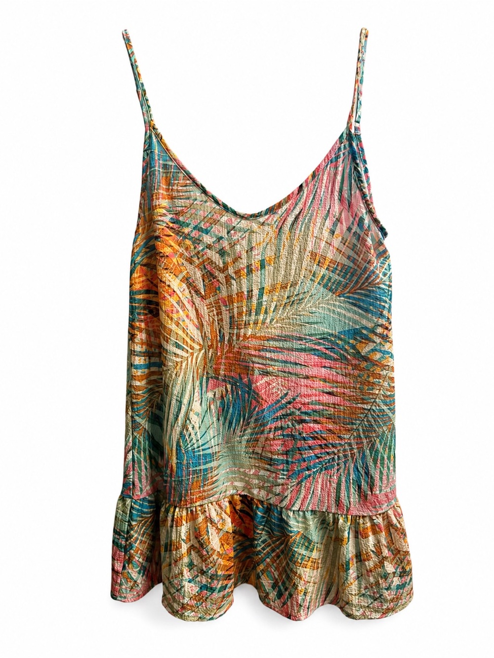 Hurley Tropical Print Spaghetti Strap Ruffle Hem Mini Dress - Multi colored